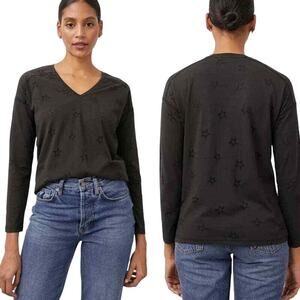 Rails NWOT The Sami Long Sleeve V Neck T-Shirt Black Stars Burnout Size S